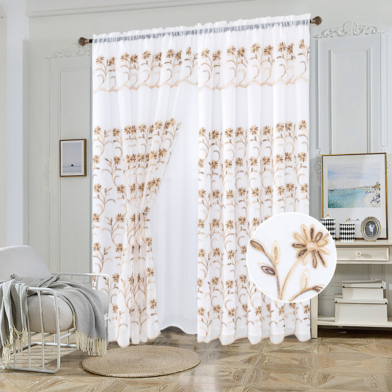 Panneau de rideau simple obscurcissant à motif floral Voile, Brun