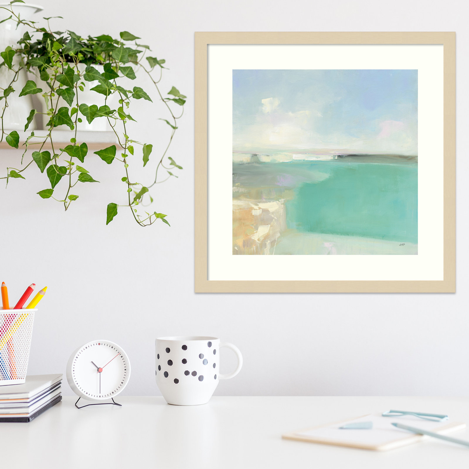 Summer Coastline by Julia Purinton, Natural Framed Paper, 19" H x 19" W