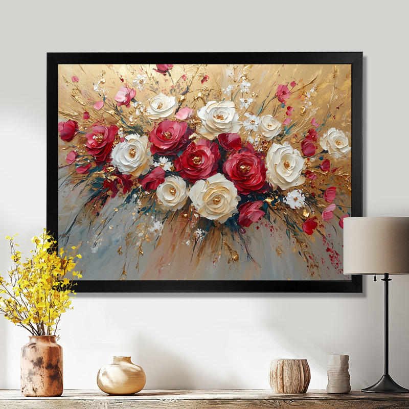 Fleurs sauvages et rose automne harmonie - roses, art mural, Cadre simple, Noir, H 24 po x l 32 po