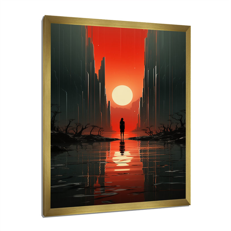 «Gaios Minimalistic Art Red Solitude I», reproduction sur toile, H 20 po x l 12 po x P 1 po, Encadrement doré
