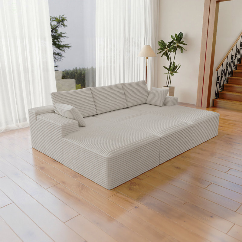 Siège de canapé modulaire 98,4 * 68,9 po, canapé rembourré et compressé pour le salon, la chambre à coucher, l’appartement, aucun assemblage requis, combinaison gratuite pour 4 PC, tissu en velours côtelé moelleux