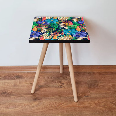 Table d'appoint bohémienne avec pieds en bois de hêtre, 13,8 x 16,5 x 13,8 pouces | Fabrication 100% bois aggloméré, épaisseur: 0,7 po | Parfait pour un décor à thème floral, un ajout élégant et fonctionnel à votre espace de vie