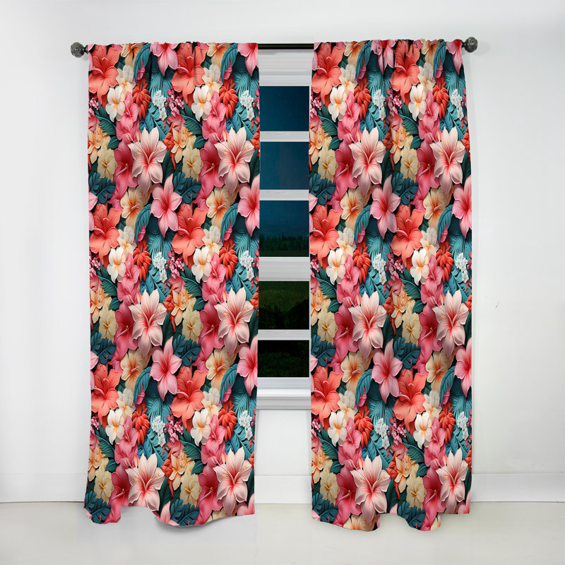 Tropicana fantaisie motif tropical I - Rideau floral - Velours obscurcissant - 1 panneau, L 52 po x L 120 po