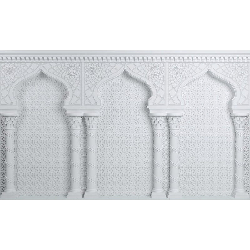 Panneau mural blanc en forme d'arche marocaine - Motif géométrique classique en relief, 108" L x 160" W, Blanc