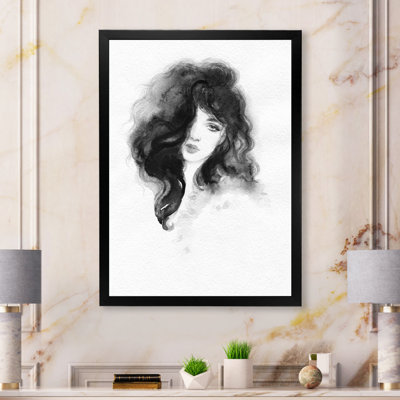 Monochromes Portrait de femme aux cheveux ondulés II - décoration murale sur toile glam