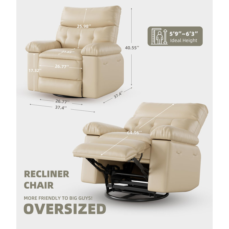 37.4" Wide Oversized Recliner Chair, PU Leather Manual Recliner with 1.5X Sponge Filling, Beige