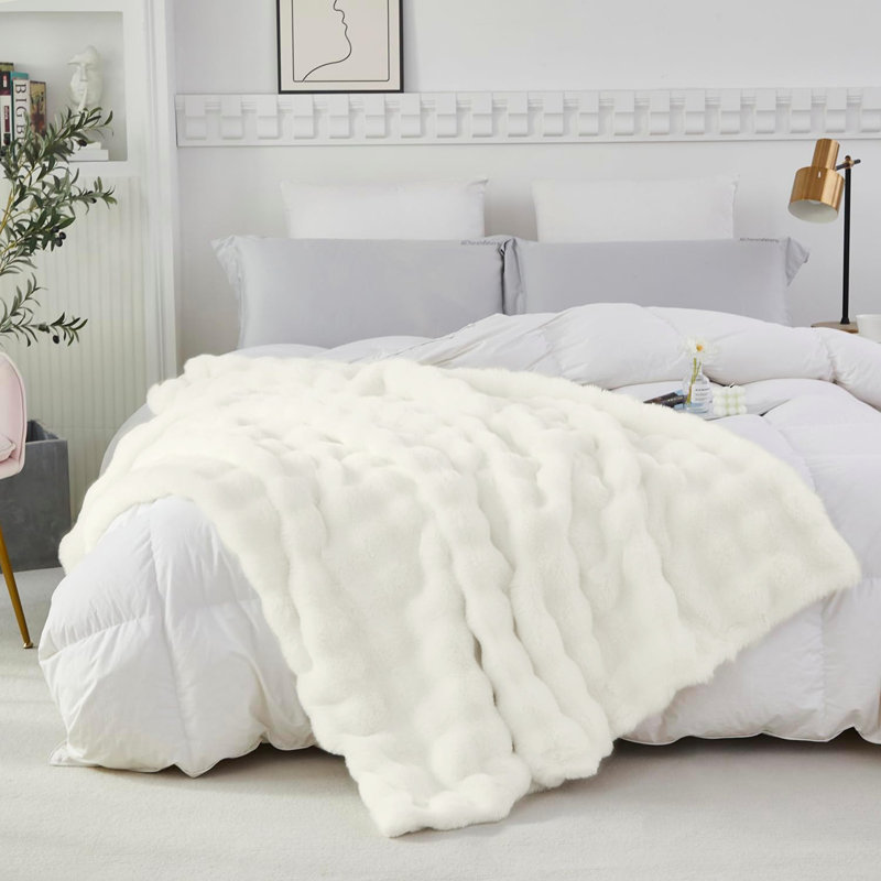 Jeté en fausse fourrure super doux, Blanc / Blanc