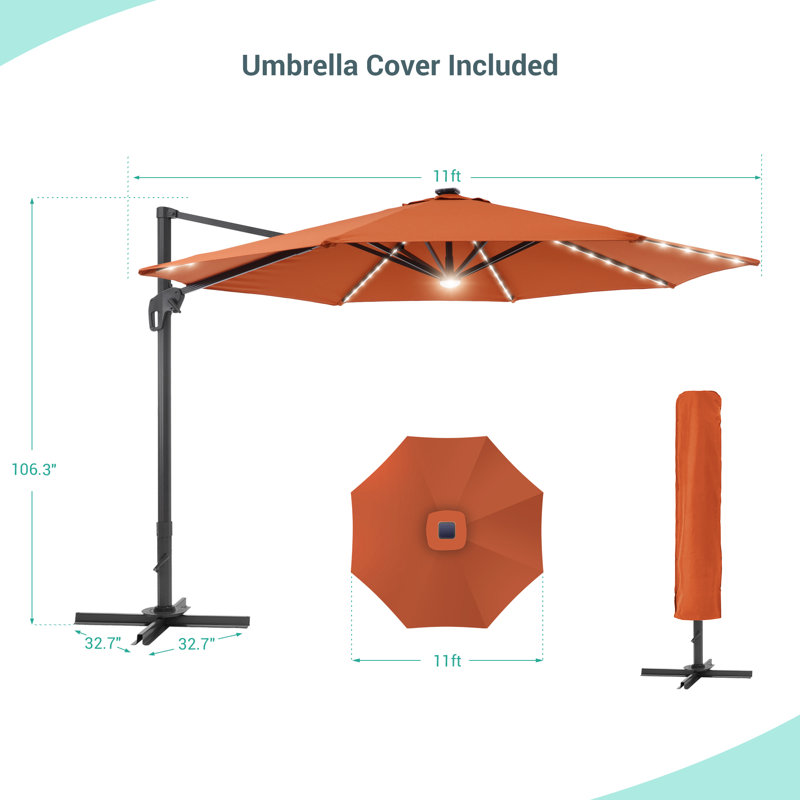 Parasol solaire en porte-à-faux à DEL 11 pi Beveridge, Orange-rouge