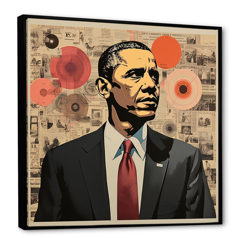 Rétro collage rétro de Chronique «Obama» - président / décoration murale politique, Cadre flottant noir