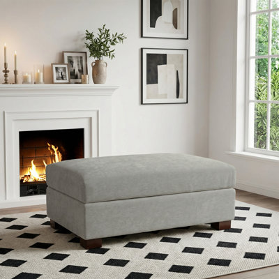 Repose-pieds rembourré rectangulaire en chenille gris, partie modulaire simple pour canapé modulaire