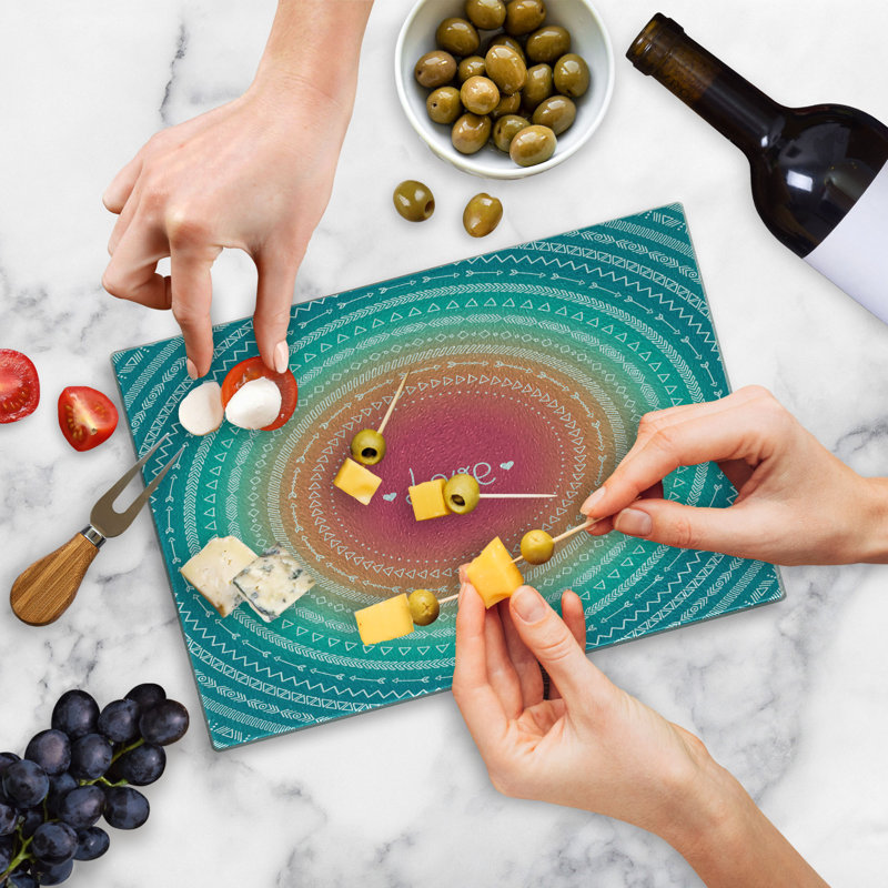 Ambesonne Arrow Tempered Glass Cutting Board Line Border Pattern Multicolor