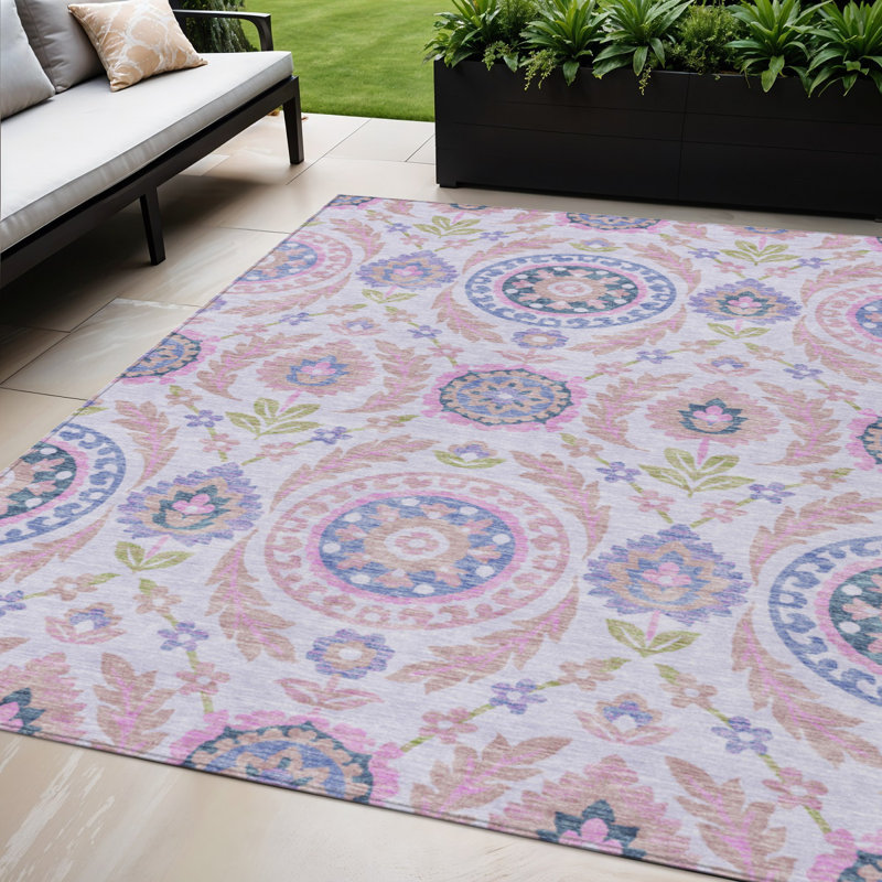 Tapis d'intérieur lavable floral mauve 5 pi x 8 pi