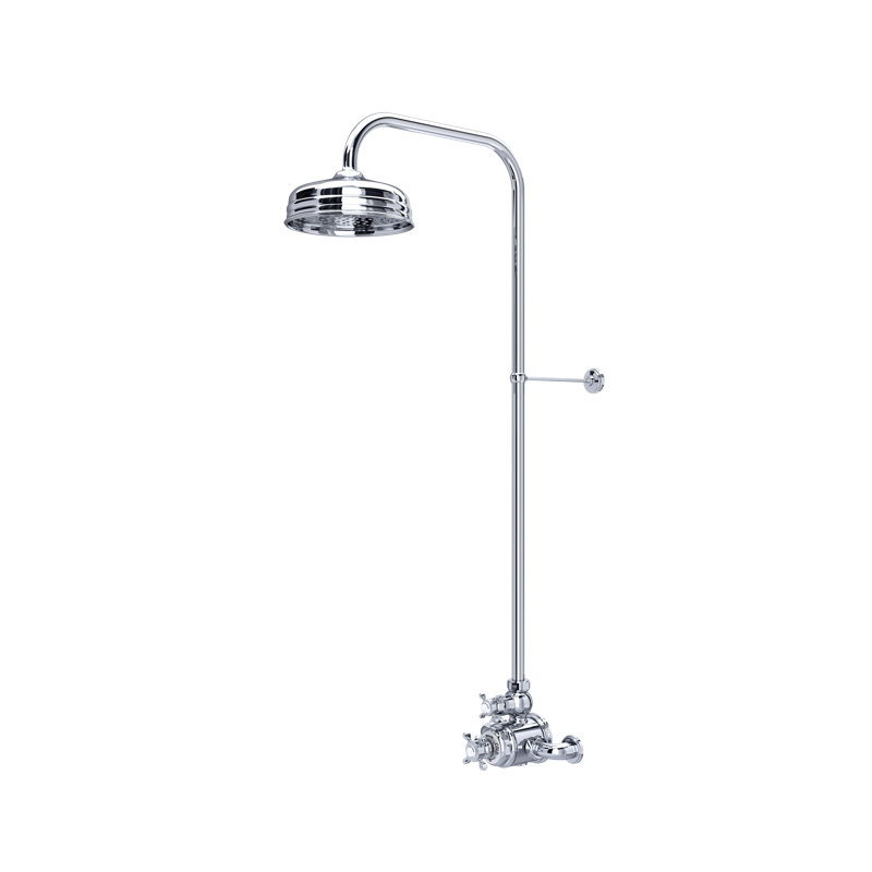 Edwardian 3/4" Exposed Wall Mount Thermostatic Shower System, Polished Chrome, Cross Handle
