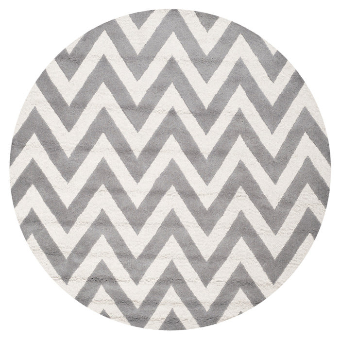 Silver and Ivory Hand-Tufted Wool Zig Zag 8' x 10' Area Rug