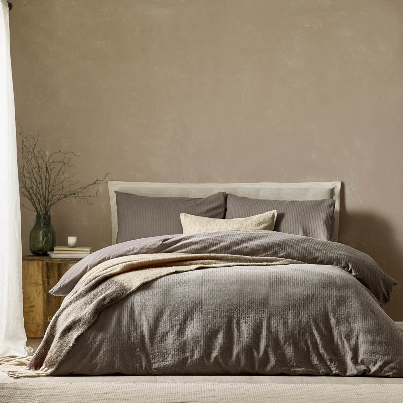 Malton Stripe Cotton Striped Duvet Cover Set with Pillowcases Included, Double Duvet Cover + 2 Standard Pillowcases, Green