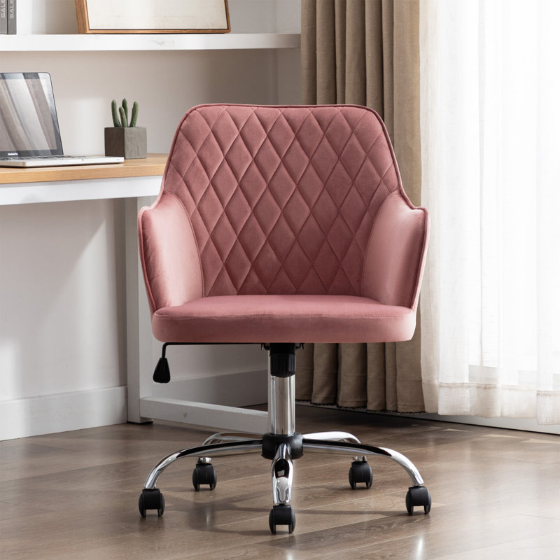 Chaise de travail ergonomique en velours Sekani, Rose, Chrome