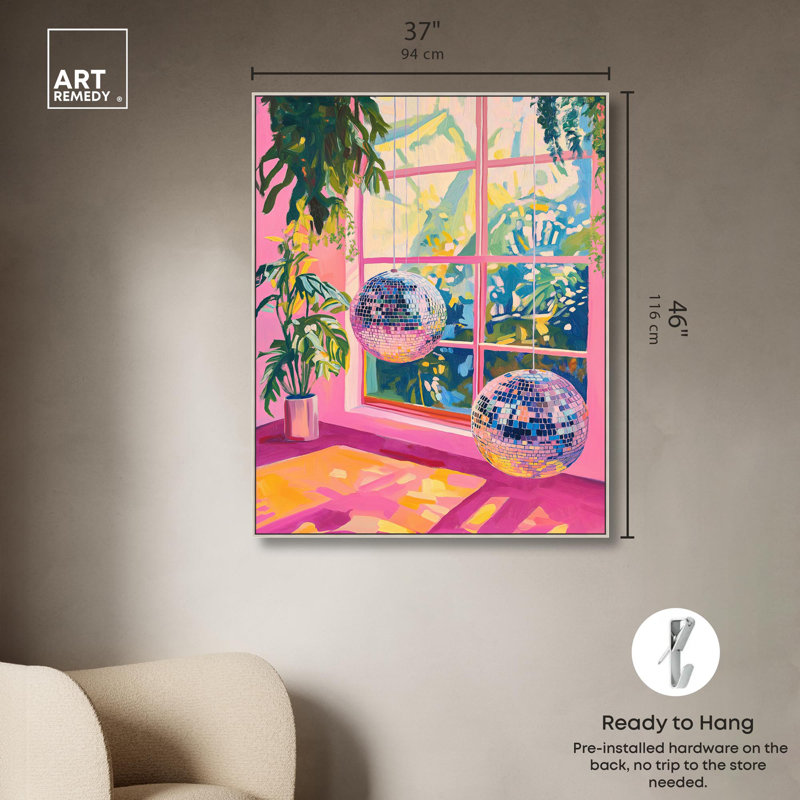 «Neon Sundown», impressions sur toile tendance par Art Remedy, Cadre argenté, H 46 po x l 37 po x P 2 po