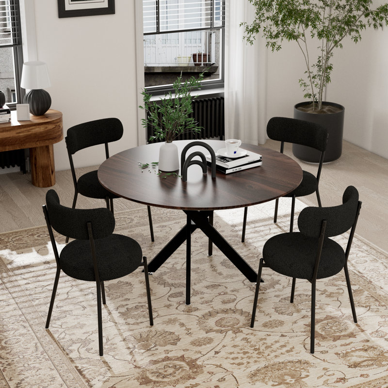 Ensemble de salle à manger à piédestal rond avec chaise Teddy, Noir, Brun