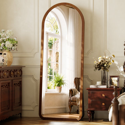 Miroir arqué pleine longueur avec cadre en bois massif pour le salon de la chambre à coucher