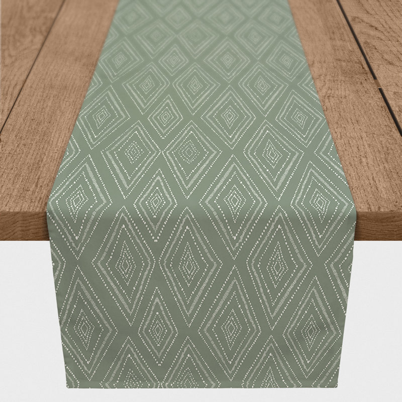 Chemin de table roughhexagon Askerby, 72 po x 16 po, Sauge vert, Diamon tribal Macclesfield