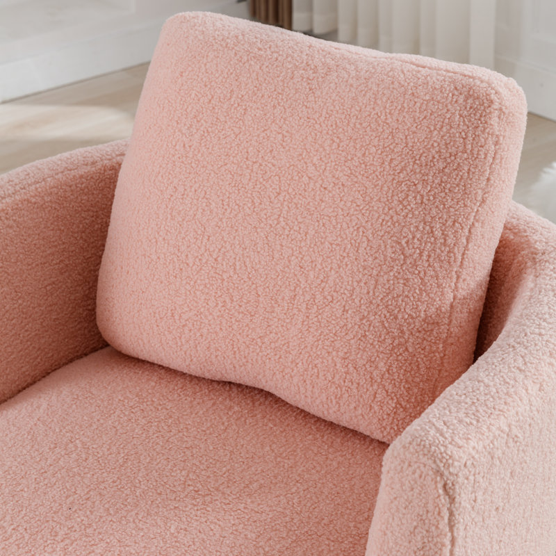 32"W Slipcovered Upholstered Swivel Barrel Chair, Pink Boucle