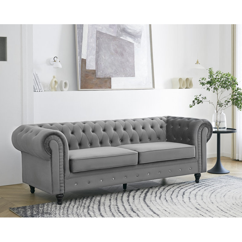 Dalessandro 3 Seater Velvet Sofa, Grey