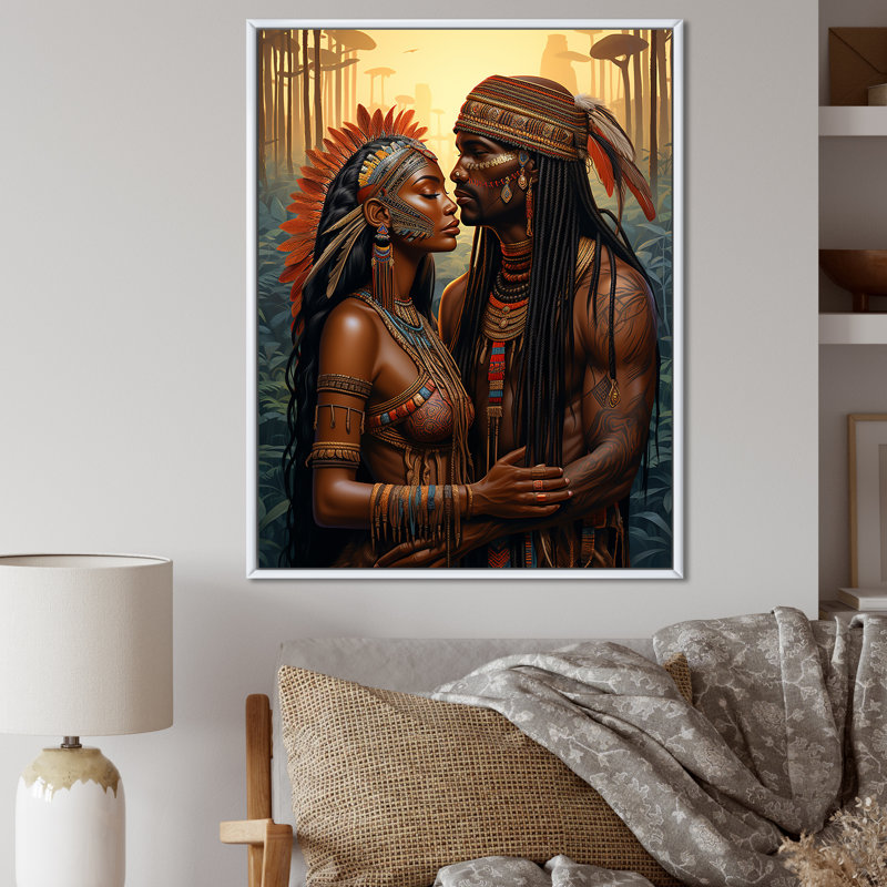 «Native Couple Celebrating Divine Love I - Couple», art mural, Cadre flottant blanc, H 40 po x l 30 po x P 1,5 po