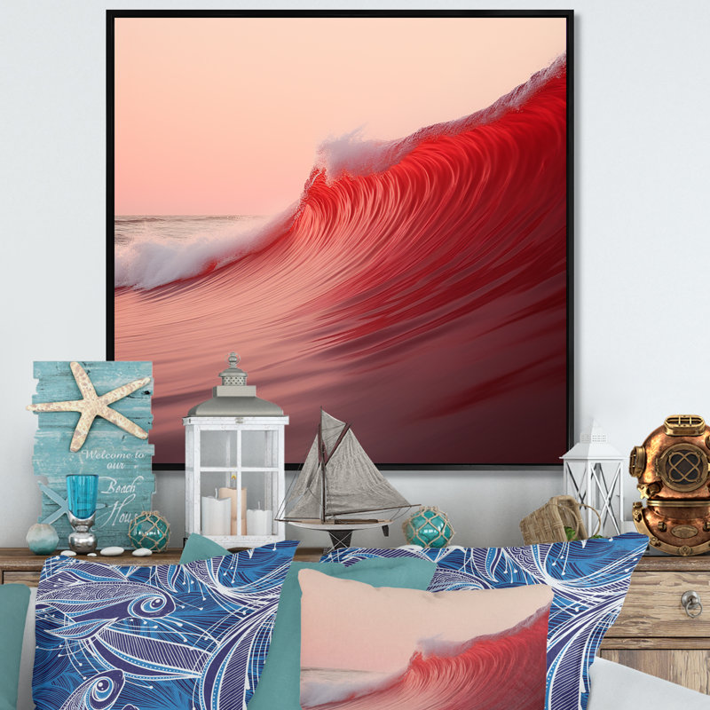 Minimalisme vague rouge, paysage sur toile, H 36 po x l 36 po x P 1,5 po, Cadre flottant noir