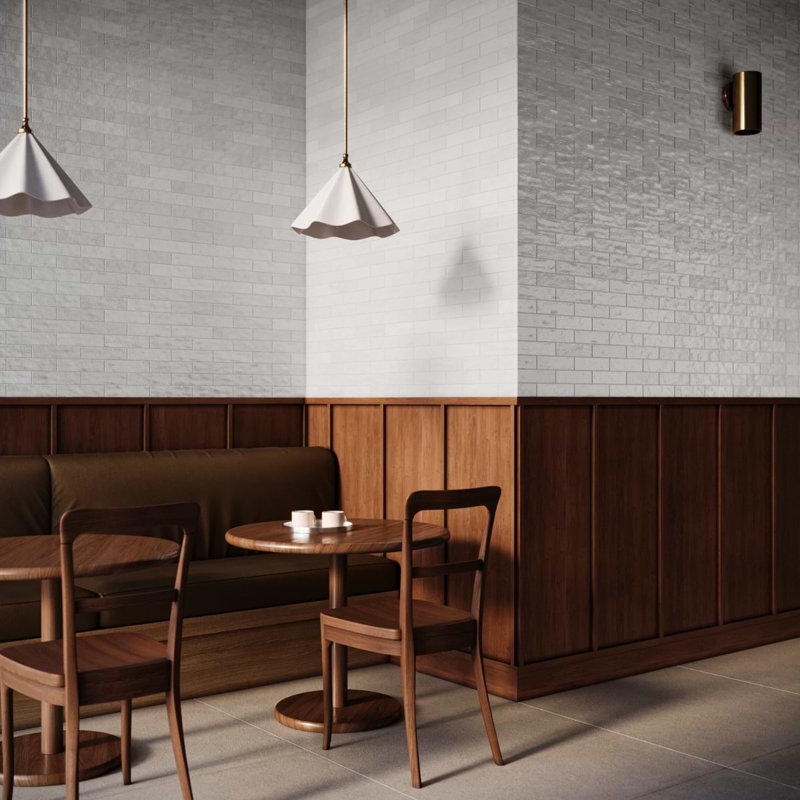 Montauk 2x8 Mixed Finish Ceramic Tile, Gin White