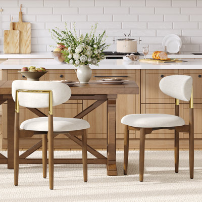 Chaise de salle à manger d'appoint Solon rembourrée en bois massif