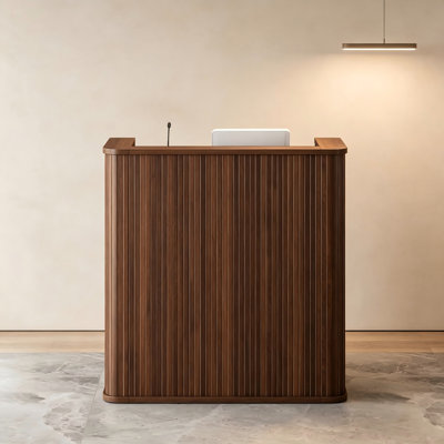 Comptoir d'accueil de 43,5 pouces, table d'accueil moderne à coins arrondis cannelés, comptoir d'entrée, pour salons de coiffure, bureaux, halls d'entrée, magasins et bureaux.
