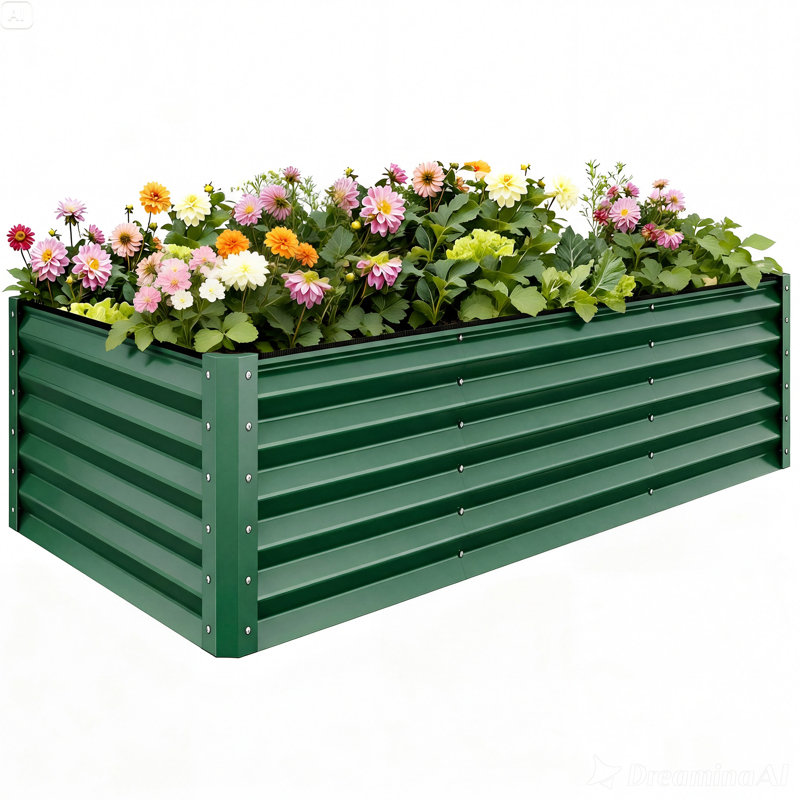 Large Galvanized Raised Garden Bed Kit With Gloves, Green, 36'' H x 72'' W x 36'' D