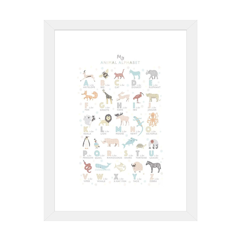 «Neutral Animal Alphabet», reproduction d'impression, H 32 po x l 24 po x P 1 po, Papier encadré blanc, Blanc