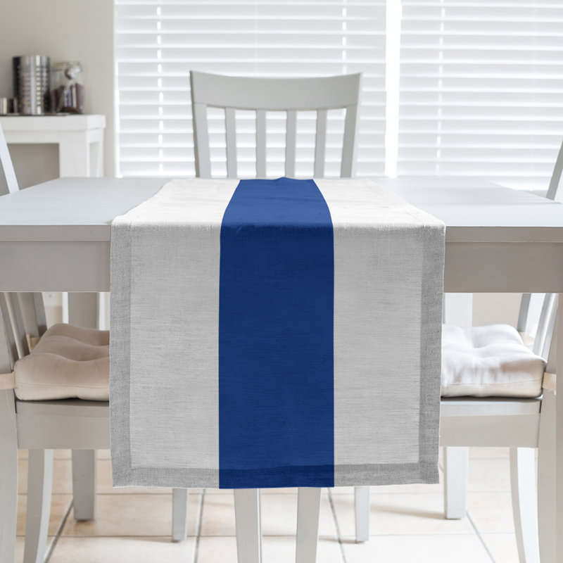 New York NYC Table Runner, 72" x 16", White/Royal Blue/White, Polyester