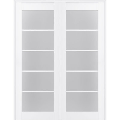 Porte française double pré-montée en verre givré et composite 5 lumières Palladio