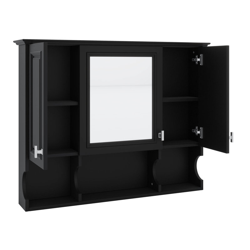 Design moderne avec miroir et tablettes ouvertes, Noir