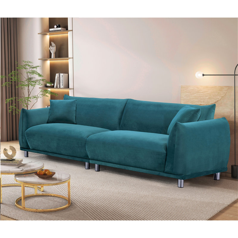 Jaquaveon 88'' Slipcovered Velvet Sofa, Greenish Blue Velvet