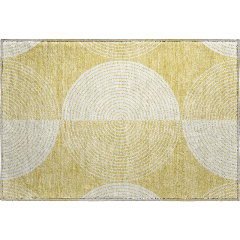 Premium Machine Washable Mayfield AMF2275 Geometric Rug, 1'8" x 2'6", Gold