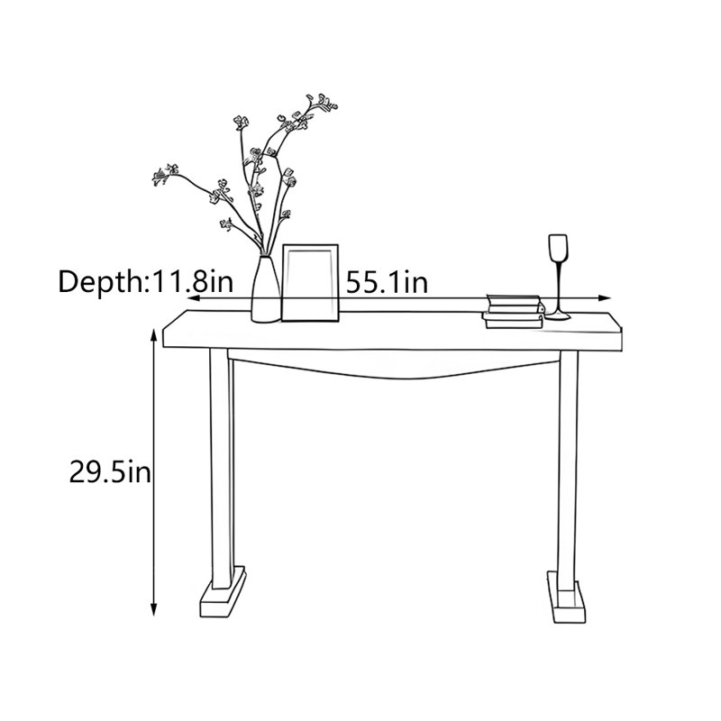Solid Pine Wood Console Table, 29.5" H x 55.1" W x 11.8" D