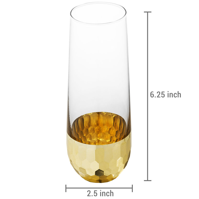 4 Piece 355ml Glass Flute Set, Brass