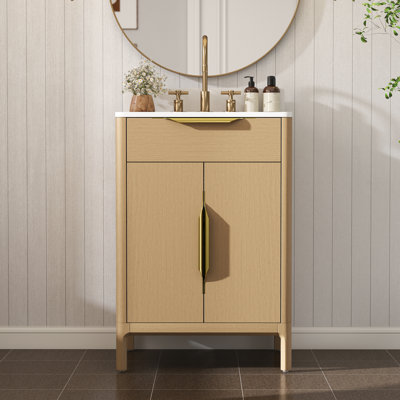 Meuble-lavabo simple en bois massif avec comptoir en pierre reconstituée 24 po Alburtis