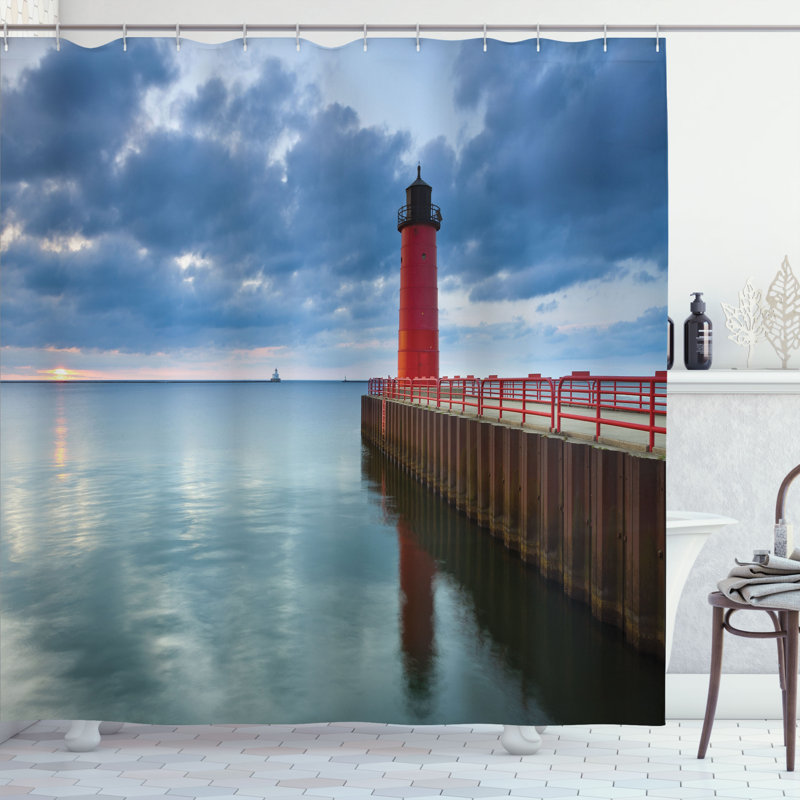 East Urban Home Wisconsin Shower Curtain Dramatic Sky Lighthouse Multicolor, 70"H x 69"W