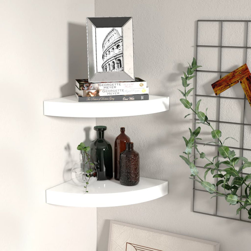 Arst 2 Piece Corner Shelf, High Gloss White, 3.8cm H x 25cm W x 25cm D
