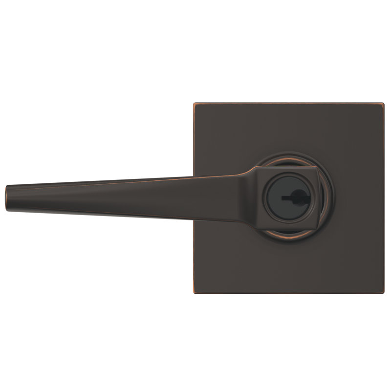 Eller Keyed Entry Lever with Collins Trim, Aged Bronze, Keyed Alike