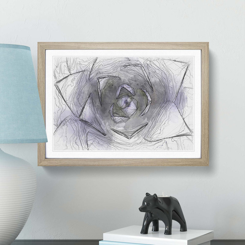 Lilac Succulent Plant in Abstract - Picture Frame Graphic Art Print, Oak Framed, 36cm H x 48cm W x 2cm D