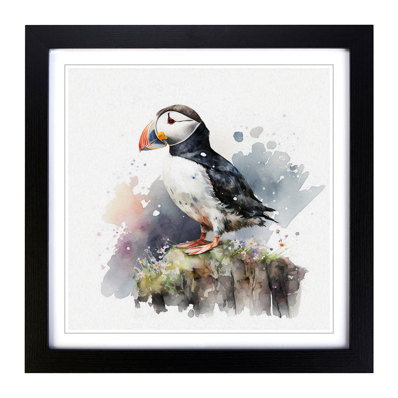 Puffin Watercolour - Wall Art, Black