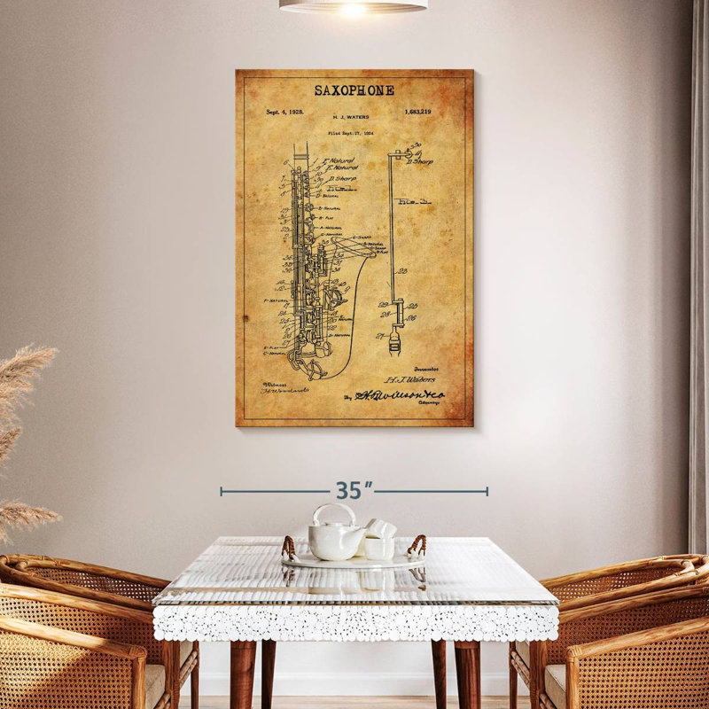 " Saxophone Patent " by Patent Hunter, 48" H x 32" W x 1.25" D
