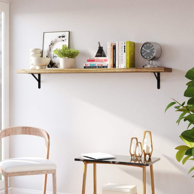 60" X 9.25" Wall Bookshelf For Room Decor, Floating Bookshelf For Living Room & Home Organization, Rustic Shelf, Wall Mounted, 1.5" Ultra Thick Real Wood Board, Hanging Shelf, Burnt
