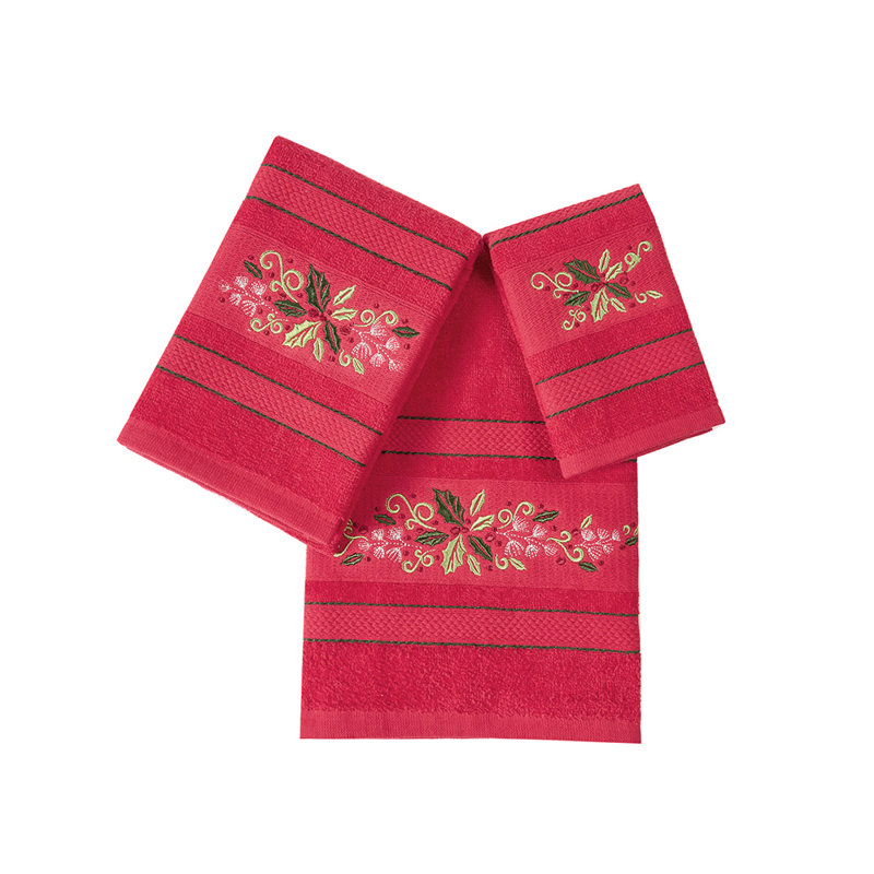 Ensemble de 3 serviettes de bain de Noël à motif de richesse de Noël 100% coton