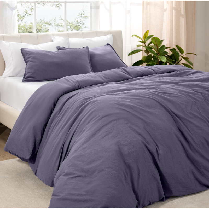 Washed Microfiber Duvet Cover Set, Dusty Purple, King Duvet Cover + 2 King Shams